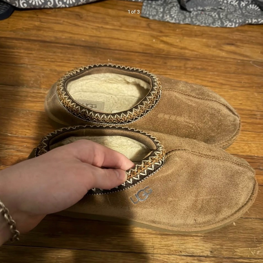 UGG Tan Suede Shearling-Lined Slip-On Clogs